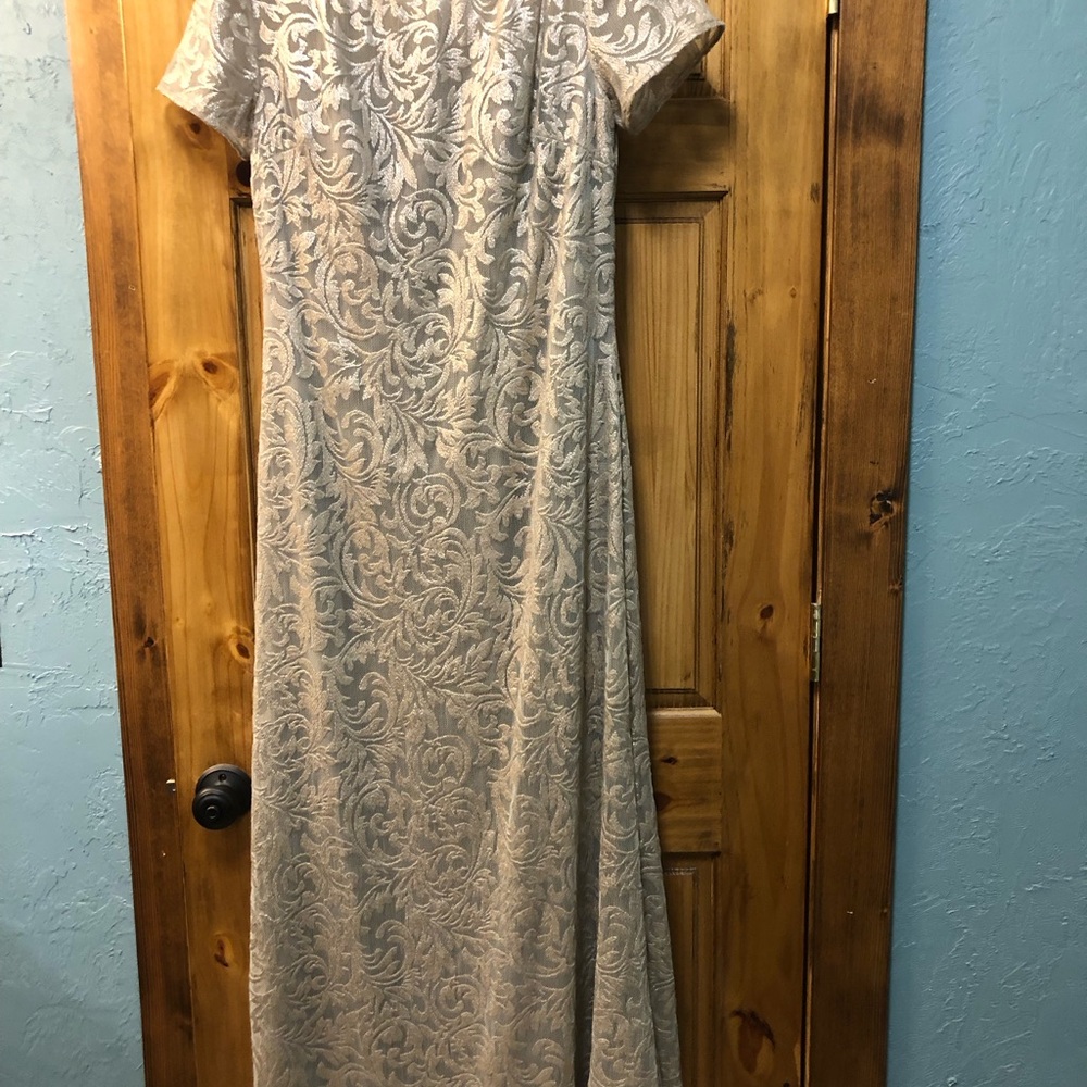 La Femme Silver Sequin Gown with Flutter Sleeves